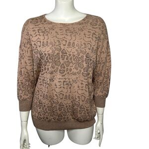 Chico's 3 (XL) Top Bronze Metallic Lightweight Sweater Animal Print